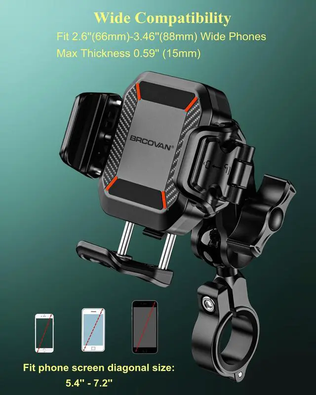 Alt view image 5 of 7 - BRCOVAN Anti-Theft Motorcycle Phone Mount with Vibration Dampener, [1s Lock] [Camera Friendly] Handlebar Cellphone Holder for Bike Bicycle Scooter ATV, Adjustable Size Fit 5.4-7.2" Smartphone