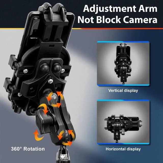 Alt view image 3 of 7 - ELVANO Motorcycle Phone Mount Holder: Anti-Shake Phone Holder with Vibration Dampener for 4.7-7.2" Smartphone, Heavy Duty Adjustable Cellphone Clip Fits 0.6-1.3" Handlebar for Bike Bicycle Scooter ATV