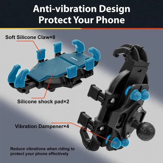 Alt view image 5 of 7 - ELVANO Motorcycle Phone Mount Holder: Anti-Shake Phone Holder with Vibration Dampener for 4.7-7.2" Smartphone, Heavy Duty Adjustable Cellphone Clip Fits 0.6-1.3" Handlebar for Bike Bicycle Scooter ATV