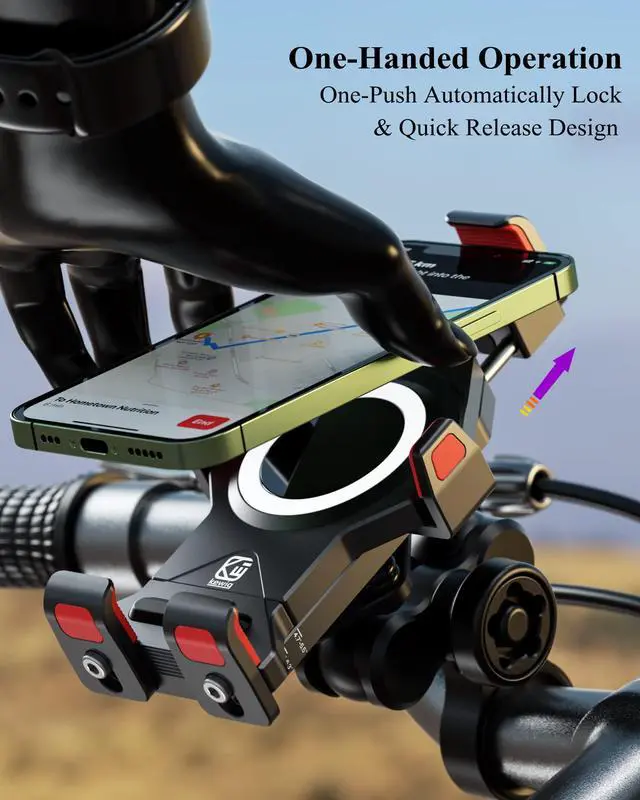 Alt view image 6 of 7 - BRCOVAN Aluminum Alloy Motorcycle Phone Mount with Vibration Dampener & High-Speed Secure Lock, Anti-Theft Handlebar Cellphone Holder for Motorcycle Bike Bicycle Scooter ATV, for 4.7-7.2'' Smartphone