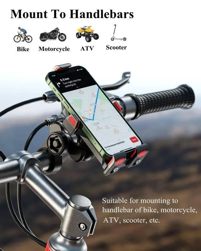 Alt view image 7 of 7 - BRCOVAN Aluminum Alloy Motorcycle Phone Mount with Vibration Dampener & High-Speed Secure Lock, Anti-Theft Handlebar Cellphone Holder for Motorcycle Bike Bicycle Scooter ATV, for 4.7-7.2'' Smartphone
