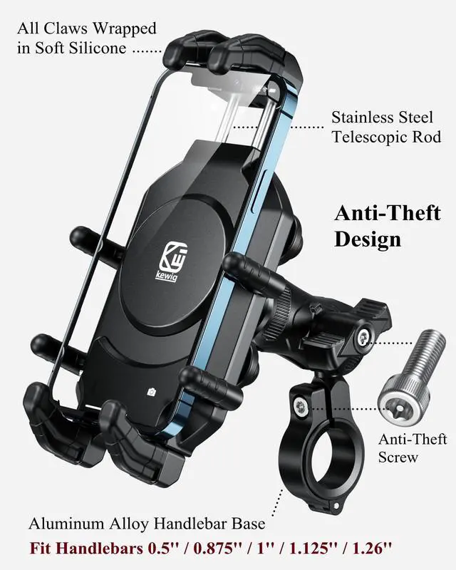 Alt view image 3 of 7 - BRCOVAN Anti-Theft Motorcycle Phone Mount Holder with Vibration Dampener & High-Speed Secure Lock, Adjustable Size Handlebar Cellphone Cradle for Bike Bicycle Scooter ATV, Fit 5.4-7.2'' Smartphone