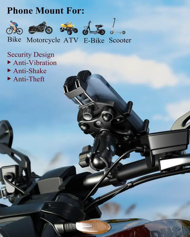 Alt view image 2 of 7 - BRCOVAN Anti-Theft Motorcycle Phone Mount Holder with Vibration Dampener & High-Speed Secure Lock, Adjustable Size Handlebar Cellphone Cradle for Bike Bicycle Scooter ATV, Fit 5.4-7.2'' Smartphone