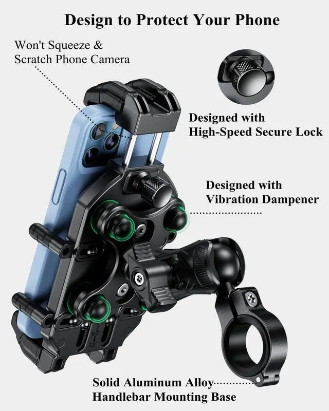 Alt view image 5 of 7 - BRCOVAN Anti-Theft Motorcycle Phone Mount Holder with Vibration Dampener & High-Speed Secure Lock, Adjustable Size Handlebar Cellphone Cradle for Bike Bicycle Scooter ATV, Fit 5.4-7.2'' Smartphone