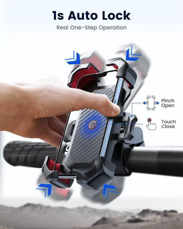 Alt view image 2 of 7 - JOYROOM Motorcycle Phone Mount, [1s Auto Lock][100mph Military Anti-Shake] Bike Phone Holder for Bicycle, [10s Quick Install] Handlebar Phone Mount, Compatible with iPhone, Samsung, All Cell Phone