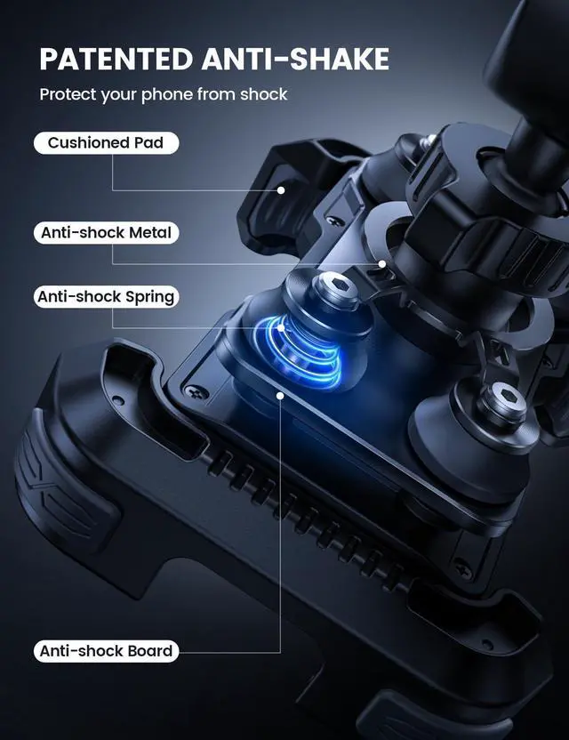 Alt view image 3 of 7 - Lamicall Motorcycle Phone Mount Holder - [Dual Vibration Dampener] [Upgrade Handlebar Clip] Motorcycle Cell Phone Holder, Bike Phone Mount, Fit iPhone 16/15/14/13 Pro Max, 4.7-6.7" Phones, Black