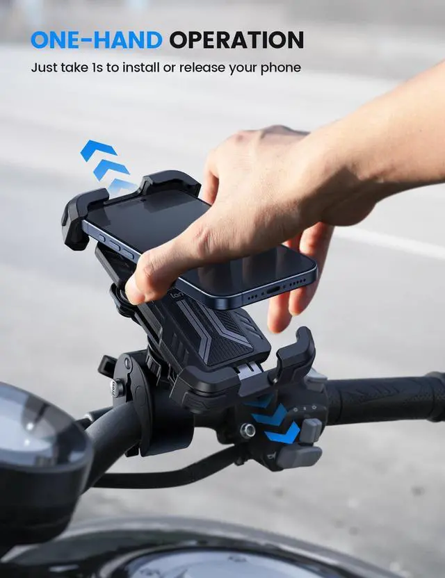 Alt view image 5 of 7 - Lamicall Motorcycle Phone Mount Holder - [Dual Vibration Dampener] [Upgrade Handlebar Clip] Motorcycle Cell Phone Holder, Bike Phone Mount, Fit iPhone 16/15/14/13 Pro Max, 4.7-6.7" Phones, Black