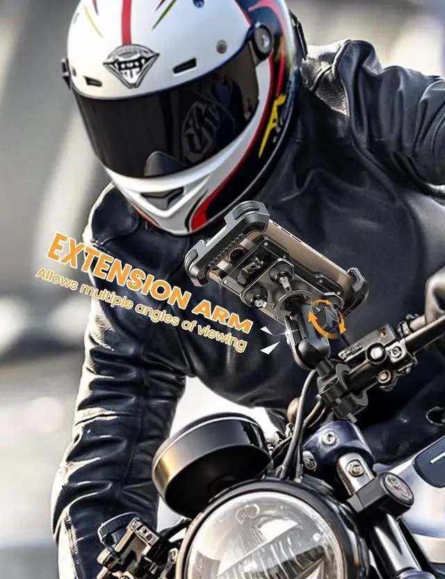 Alt view image 3 of 7 - Lamicall Motorcycle Phone Mount Holder - [Metal Extension Arm] [Dual Vibration Dampener] Motorcycle Cell Phone Mount, Bike Bicycle Handlebar Phone Clamp, for iPhone 16/15/ 14 Pro Max, 4.7-6.7" Phones