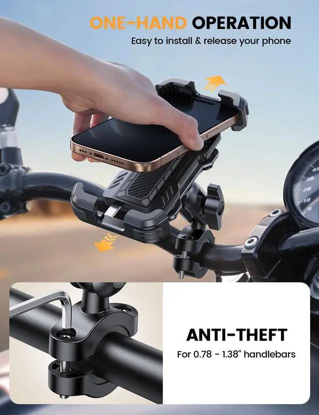 Alt view image 4 of 7 - Lamicall Motorcycle Phone Mount Holder - [Metal Extension Arm] [Dual Vibration Dampener] Motorcycle Cell Phone Mount, Bike Bicycle Handlebar Phone Clamp, for iPhone 16/15/ 14 Pro Max, 4.7-6.7" Phones