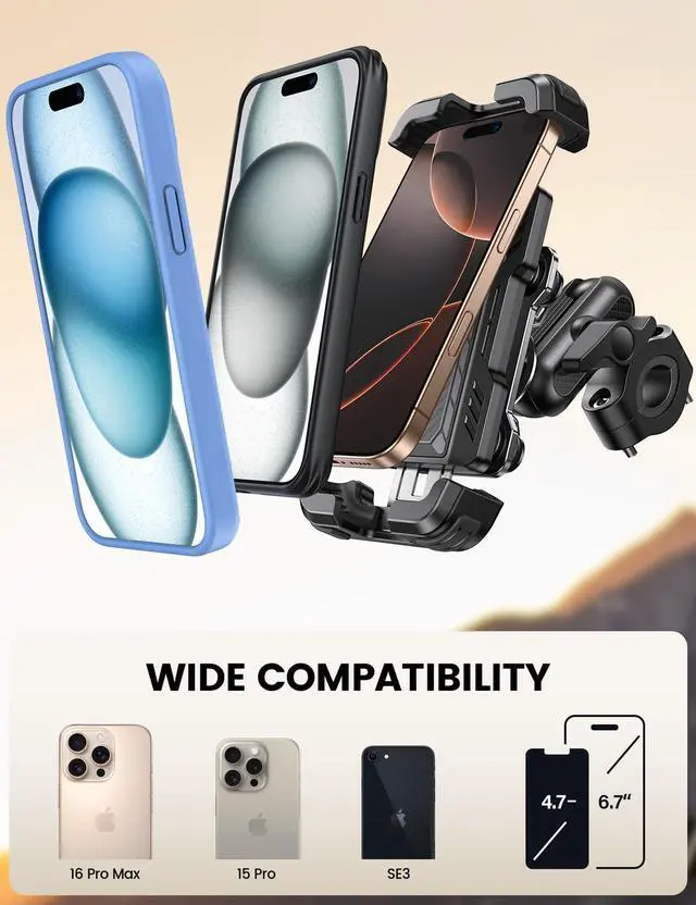 Alt view image 6 of 7 - Lamicall Motorcycle Phone Mount Holder - [Metal Extension Arm] [Dual Vibration Dampener] Motorcycle Cell Phone Mount, Bike Bicycle Handlebar Phone Clamp, for iPhone 16/15/ 14 Pro Max, 4.7-6.7" Phones