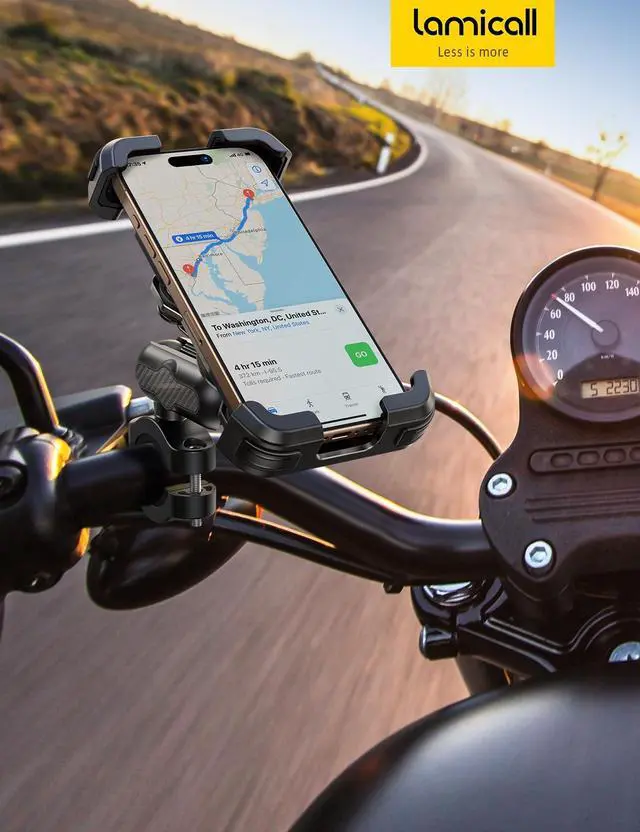 Alt view image 7 of 7 - Lamicall Motorcycle Phone Mount Holder - [Metal Extension Arm] [Dual Vibration Dampener] Motorcycle Cell Phone Mount, Bike Bicycle Handlebar Phone Clamp, for iPhone 16/15/ 14 Pro Max, 4.7-6.7" Phones