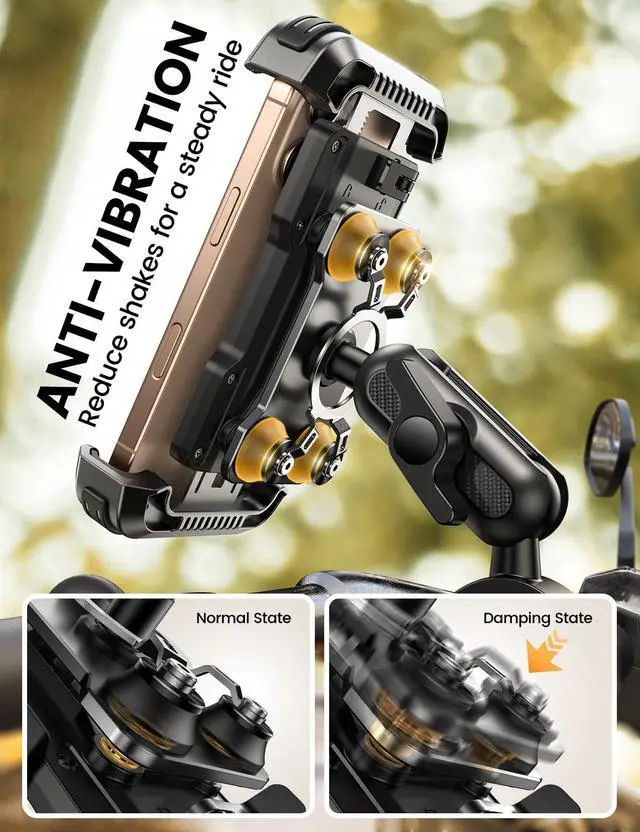Alt view image 5 of 7 - Lamicall Motorcycle Phone Mount Holder - [Metal Extension Arm] [Dual Vibration Dampener] Motorcycle Cell Phone Mount, Bike Bicycle Handlebar Phone Clamp, for iPhone 16/15/ 14 Pro Max, 4.7-6.7" Phones
