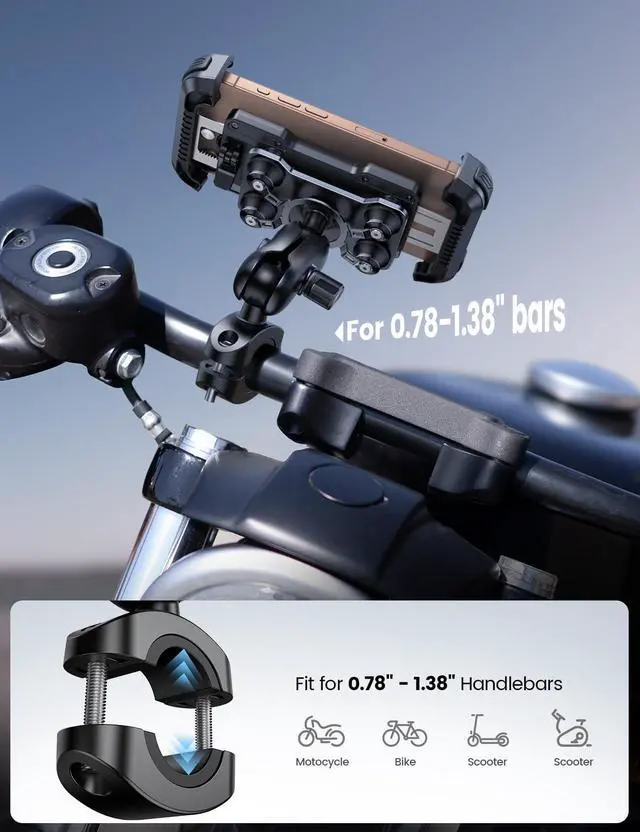 Alt view image 4 of 7 - Lamicall Motorcycle Phone Mount Holder - [Dual Vibration Dampener] [Metal Adjustment Arm] Motorcycle Cell Phone Holder, Bike Handlebar Phone Mount, for iPhone 16/15/ 14/13 Pro Max, 4.7-6.7" Phones
