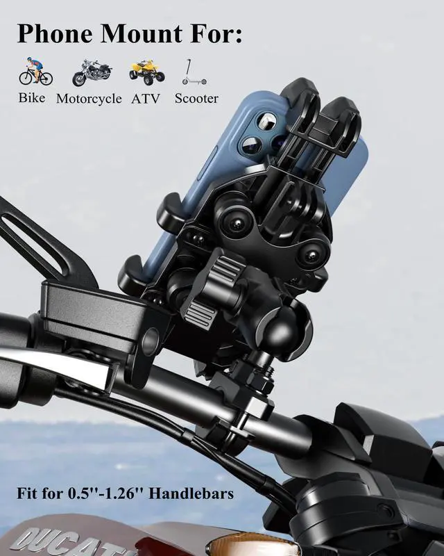Alt view image 2 of 7 - BRCOVAN Motorcycle Phone Mount Holder with Vibration Dampener, Anti-Shake Handlebar Cellphone Cradle for Bike Bicycle Scooter ATV, Adjustable Fit 5.4-6.9'' Smartphone