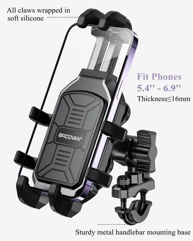 Alt view image 3 of 7 - BRCOVAN Motorcycle Phone Mount Holder with Vibration Dampener, Anti-Shake Handlebar Cellphone Cradle for Bike Bicycle Scooter ATV, Adjustable Fit 5.4-6.9'' Smartphone