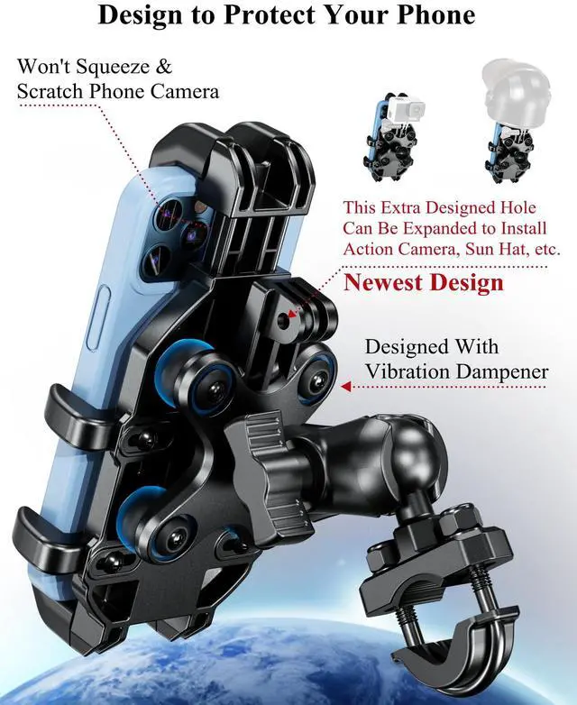 Alt view image 4 of 7 - BRCOVAN Motorcycle Phone Mount Holder with Vibration Dampener, Anti-Shake Handlebar Cellphone Cradle for Bike Bicycle Scooter ATV, Adjustable Fit 5.4-6.9'' Smartphone