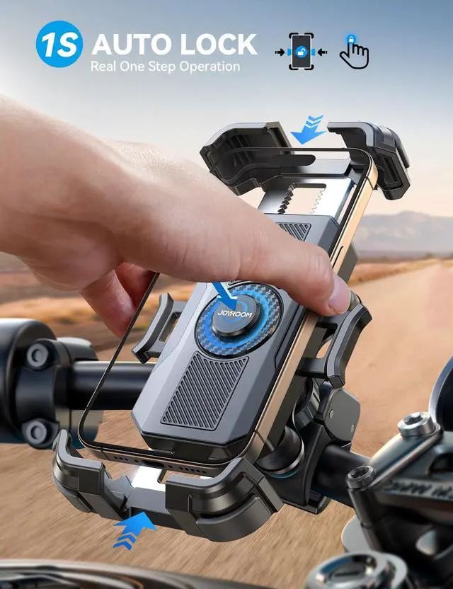 Alt view image 3 of 7 - JOYROOM Motorcycle Phone Mount Holder - [Dual Vibration Dampener] 150mph Anti-Shock Phone Holder for Motorcycle [Upgrade Metal Handlebar Clamp] - Bicycle Bike Phone Holder Mount for 4.7-7" Cell Phones