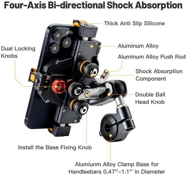 Alt view image 2 of 7 - Kongeeker Aluminum Motorcycle Cell Phone Mount with Vibration Dampener, M1 Anti-Theft MTB Phone Mount for Motorcycle ATV Bike UTV Scooter, ATV Phone Holder Fit 6.1"-7.2" Phone, High-Speed Secure Lock