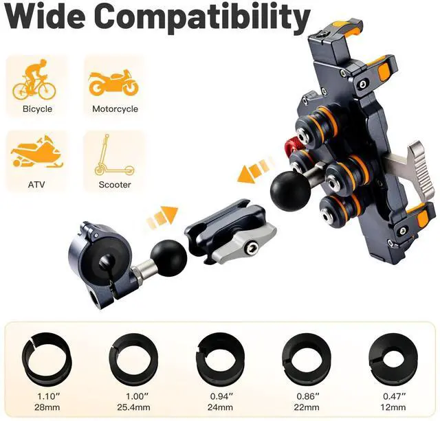 Alt view image 6 of 7 - Kongeeker Aluminum Motorcycle Cell Phone Mount with Vibration Dampener, M1 Anti-Theft MTB Phone Mount for Motorcycle ATV Bike UTV Scooter, ATV Phone Holder Fit 6.1"-7.2" Phone, High-Speed Secure Lock