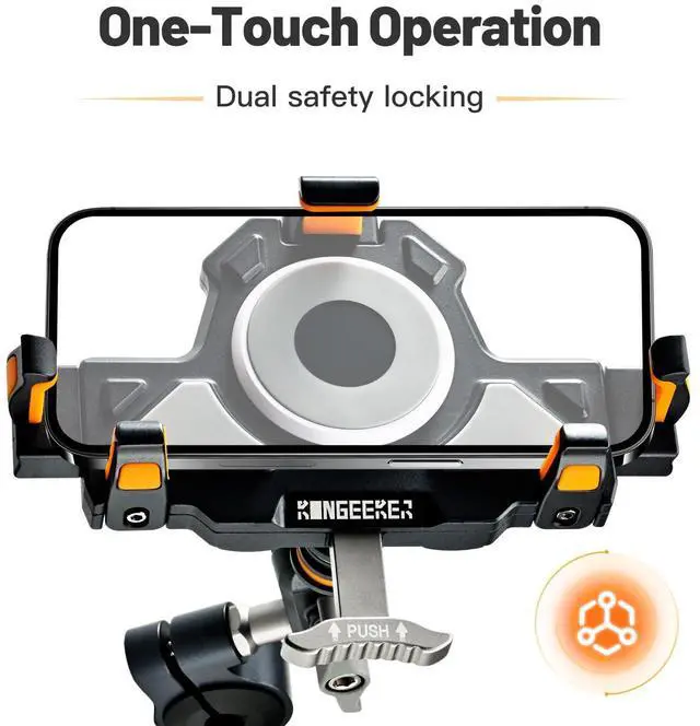 Alt view image 7 of 7 - Kongeeker Aluminum Motorcycle Cell Phone Mount with Vibration Dampener, M1 Anti-Theft MTB Phone Mount for Motorcycle ATV Bike UTV Scooter, ATV Phone Holder Fit 6.1"-7.2" Phone, High-Speed Secure Lock