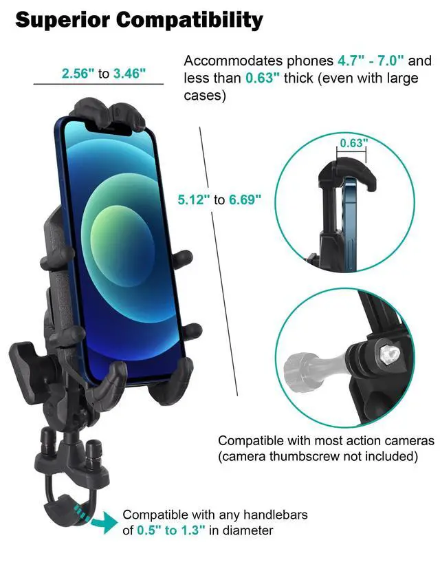 Alt view image 6 of 7 - WINDFRD Vibration Dampening Motorcycle Phone Mount, Solid Phone Holder with Vibration Dampener, Protect Cell Phone Components, Compatible with Motorcycle Handlebar