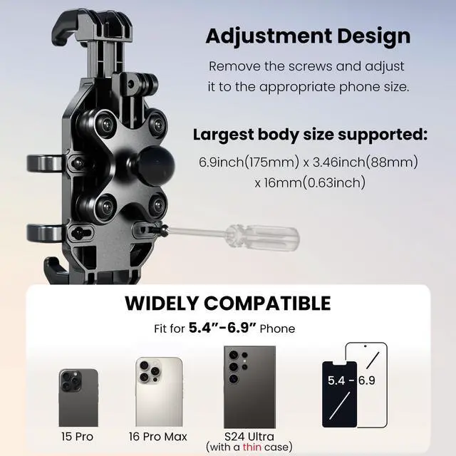 Alt view image 3 of 7 - Thlevel Motorcycle Phone Mount Holder with Vibration Dampener Anti-Shake 720° Adjustable for iPhone 16 Pro Max for Samsung 5.4''-6.9'' Phone Anti-Theft Dirt Bikes(U Shape Base 0.6-1.1" Handlebar)