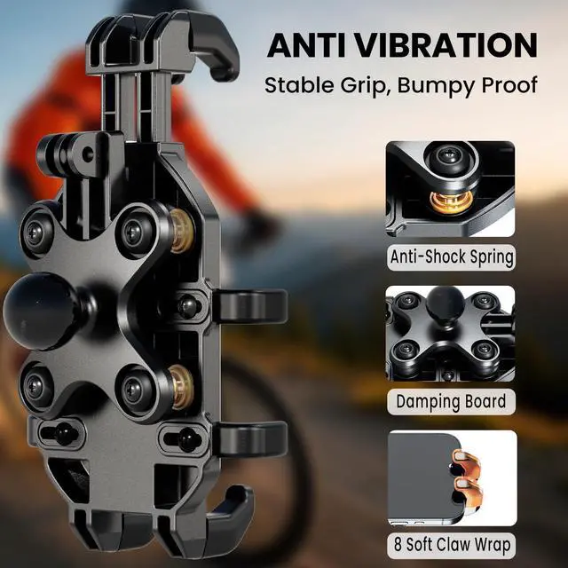 Alt view image 5 of 7 - Thlevel Motorcycle Phone Mount Holder with Vibration Dampener Anti-Shake 720° Adjustable for iPhone 16 Pro Max for Samsung 5.4''-6.9'' Phone Anti-Theft Dirt Bikes(U Shape Base 0.6-1.1" Handlebar)