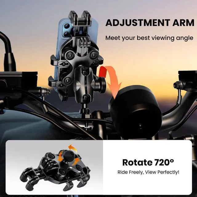 Alt view image 6 of 7 - Thlevel Motorcycle Phone Mount Holder with Vibration Dampener Anti-Shake 720° Adjustable for iPhone 16 Pro Max for Samsung 5.4''-6.9'' Phone Anti-Theft Dirt Bikes(U Shape Base 0.6-1.1" Handlebar)