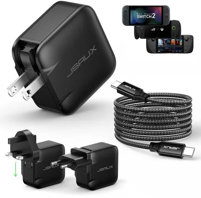 Main image of JSAUX 65W USB C Charger for Nintendo Switch 2, Powers in TV Mode, with EU/UK Plug & 6.6FT Cable, GaN PD Fast Charge for ROG Xbox Ally, Steam Deck, ROG Ally, iPhone 17, Galaxy, Tablet & Laptop  Black