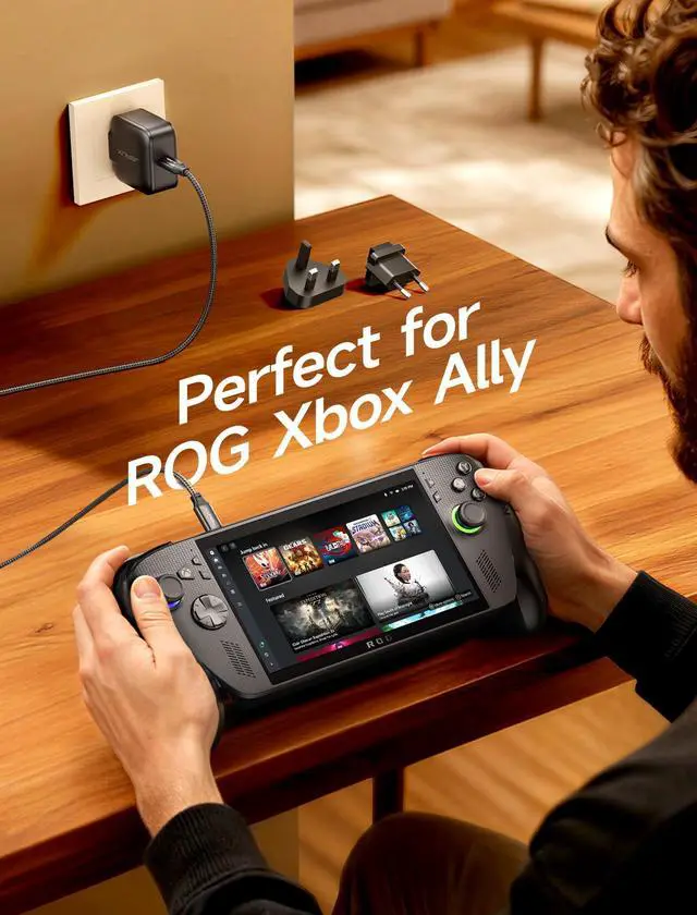 Alt view image 3 of 7 - JSAUX 65W USB C Charger for Nintendo Switch 2, Powers in TV Mode, with EU/UK Plug & 6.6FT Cable, GaN PD Fast Charge for ROG Xbox Ally, Steam Deck, ROG Ally, iPhone 17, Galaxy, Tablet & Laptop  Black