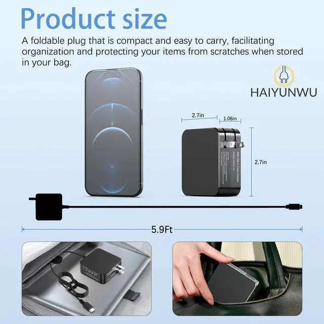 Alt view image 4 of 7 - HAIYUNWU 65W USB C Power Adapter USB C Laptop Charger Compatible with Mac Book Pro Dell Latitude Lenovo HP Spectre Asus Acer Chromebook Huawei Matebook Steam Deck and Any Laptops or Smart Phones
