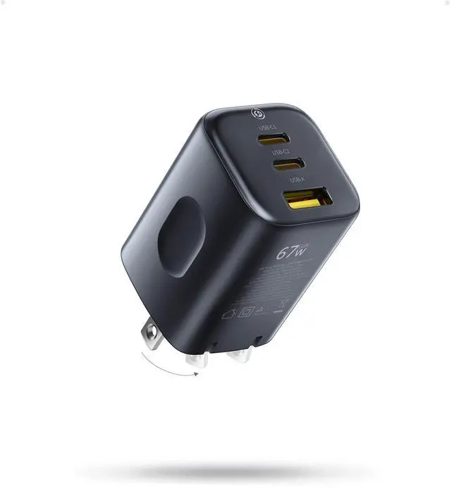 Main image of Baseus PICOGO 67W USB C Charger, Smallest 3 Port Fast Charging Block with Foldable Plug, PD/PPS for MacBook Air/Pro, iPhone 17/16/15 Series, Galaxy S25/24, Airpods 4 & More