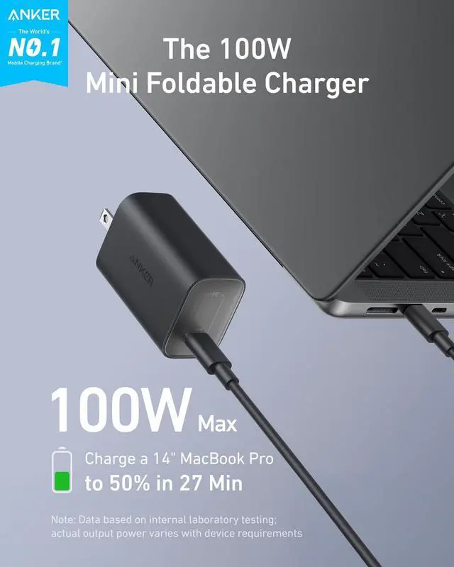 Alt view image 2 of 6 - Laptop Charger, 100W Foldable Type C Charger Fast Charging for MacBook, iPhone 17 Series, and All USB C Devices(6FT USB-C Cable Included, Compatible with MagSafe)