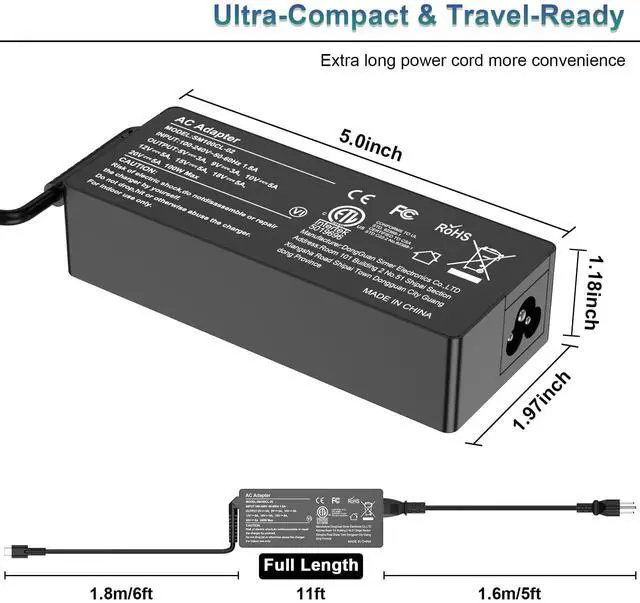 Alt view image 6 of 7 - USB C Laptop Charger 100W, Fast PD 3.0 Power Adapter with 6.6ft Cable, Universal Compatible with Lenovo Thinkpad HP MacBook Dell Asus Acer and All USB-C Device Travel Friendly, CE/FCC/ETL Certified