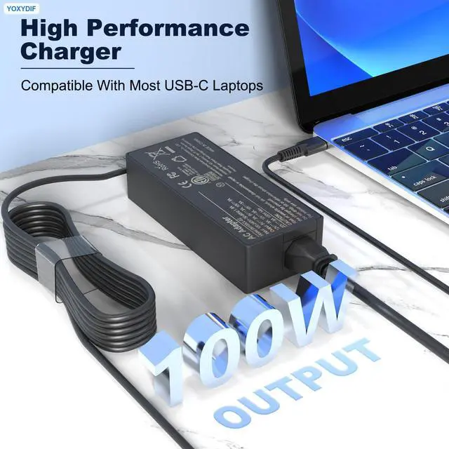 Alt view image 2 of 7 - YOXYDIF 100W USB C Laptop Charger PD3.0 Type C Power Adapter Fast Charging Compatible with MacBook Pro/Air,Lenovo Thinkpad/Yoga,Dell Precision/Latitude,MSI HP Acer Asus and All USB-C Devices Computer