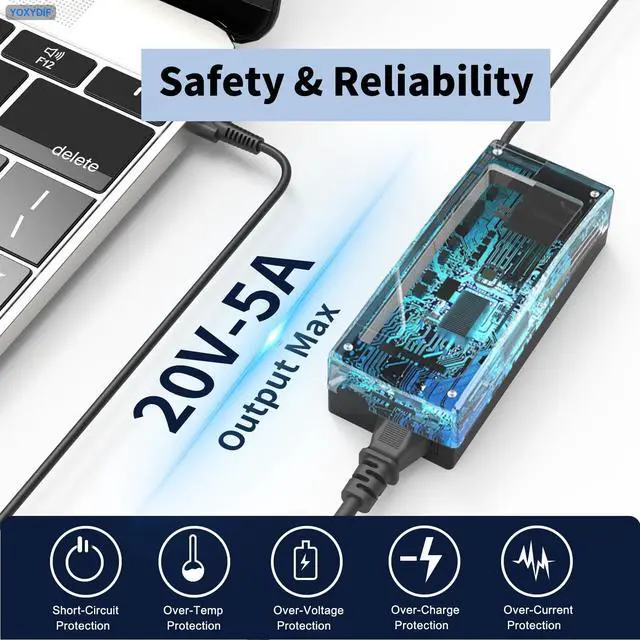 Alt view image 4 of 7 - YOXYDIF 100W USB C Laptop Charger PD3.0 Type C Power Adapter Fast Charging Compatible with MacBook Pro/Air,Lenovo Thinkpad/Yoga,Dell Precision/Latitude,MSI HP Acer Asus and All USB-C Devices Computer