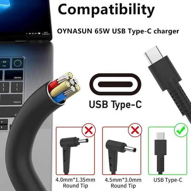 Alt view image 3 of 6 - OYNASUN 65W USB-C Laptop Charger Compatible with Asus Zenbook Series Laptops.