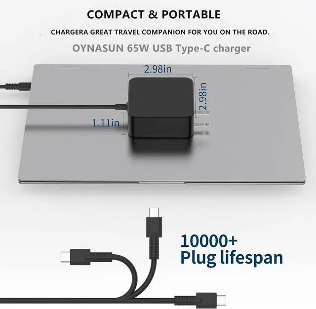 Alt view image 4 of 6 - OYNASUN 65W USB-C Laptop Charger Compatible with Asus Zenbook Series Laptops.