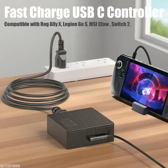 Alt view image 2 of 6 - 100W USB C AC Adapter Compatible with Asus Rog Ally X Charger Legion Go S MSI Claw Handheld Gaming Console, Dock ROG Flow X13 GV301 GV302 Z13 GZ301 ZenBook 14 14X Zephyrus M16 GU604 GU604VI Laptop