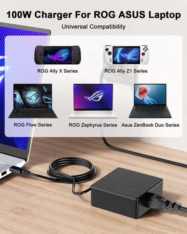 Alt view image 5 of 7 - Ryaobwu 100W 65W USB Type c Laptop Charger Compatible with Asus Rog Ally Flow X13 Z13 GV301 GV302 GZ301 Vivobook S 14 15 16X ZenBook 14 14X S13 Zephyrus G16 M16 G15 G14 S17 AC Power Adapter