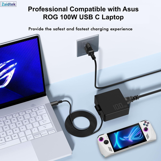 Caricatore USB-C 100W Per Asus ROG Ally X, Flow X13/Z13, Zephyrus G16/G14, Vivobook, ZenBook E Strix – Alimentatore Da Viaggio Potente