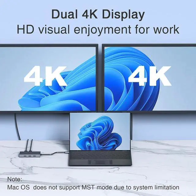Alt view image 3 of 7 - USB C Docking Station Dual Monitor Adapter for Dell HP, Laptop Docking Station 3 Monitors Quad Display USB C Hub Dongle to 4K HDMI+DP+VGA,3 USB2.0,100W PD,8 in 1 Thunderbolt Dock for Lenovo,Surface