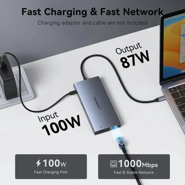 Alt view image 6 of 7 - USB C Docking Station Dual Monitor for Dell XPS/HP/Lenovo/Surface, 15 in 1 USB C Hub 3 Monitor Adapter, Dock with 8K DisplayPort, 2 HDMI 4K@60Hz, 6 USB A/C, 100W PD, Ethernet, SD/MicroSD