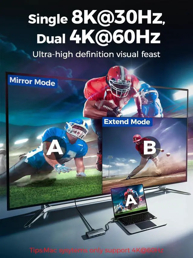 Alt view image 3 of 7 - MCY USB C Hub,Laptop Docking Station Dual Monitor Single 8K,2x4K@60Hz,10 in 1 Type-C Multiport Adapter with 2 HDMI,PD100W,Extender Splitter,Card Reader,Ethernet Dock for Mac/Dell/HP/Surface/Steam Deck