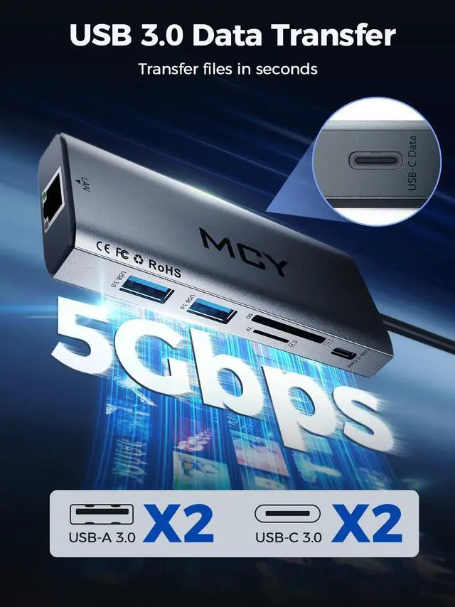 Alt view image 5 of 7 - MCY USB C Hub,Laptop Docking Station Dual Monitor Single 8K,2x4K@60Hz,10 in 1 Type-C Multiport Adapter with 2 HDMI,PD100W,Extender Splitter,Card Reader,Ethernet Dock for Mac/Dell/HP/Surface/Steam Deck