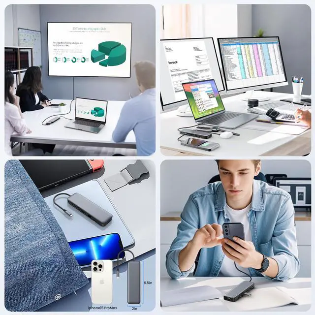 Alt view image 7 of 7 - USB C Hub Laptop Docking Station Dual Monitor,14 in 1 Multiport Adapter with 4K HDMI,VGA,8 USB C/A Ports,100W PD Fast Charging,Audio&Mic,SD&TF,USBC Dongle for MacBook/Dell/HP/Lenovo ThinkPad/Surface