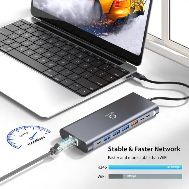 Alt view image 7 of 7 - Docking Station Dual Monitor for MacBook/Dell/HP/Lenovo Laptop, Dual 4K@60Hz HDMI Adapter for 2 Monitors, 14-in-1 USB C Hub, USB C Docking Station with USB 3.1/100W PD/Ethernet/SD/TF/Audio/Mic