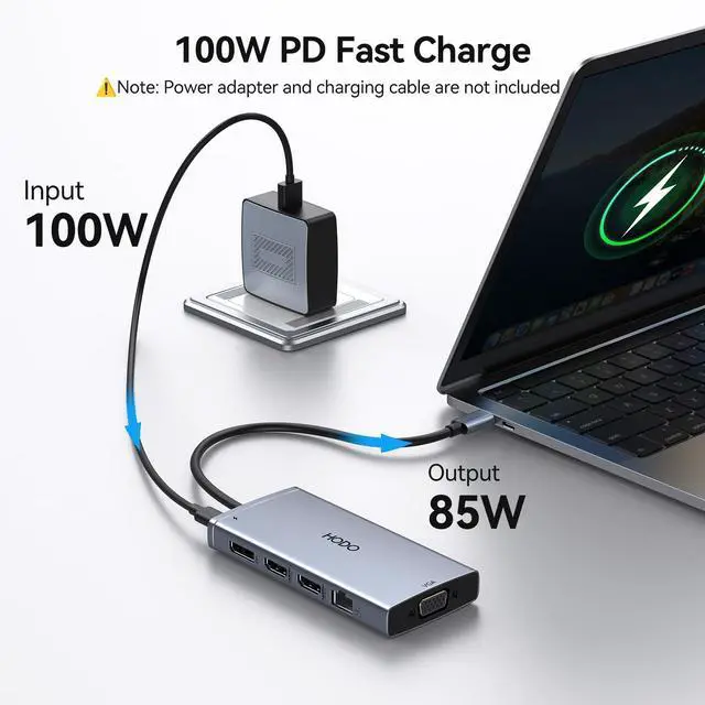 Alt view image 6 of 7 - USB C Docking Station Dual Monitor Adapter for Dell HP, Laptop Docking Station 3 Monitors Quad Display USB C Hub Dongle to 2 HDMI,DP,VGA,3 USB,PD,100W PD,Ethernet, 9 in 1 Thunderbolt Dock for Surface