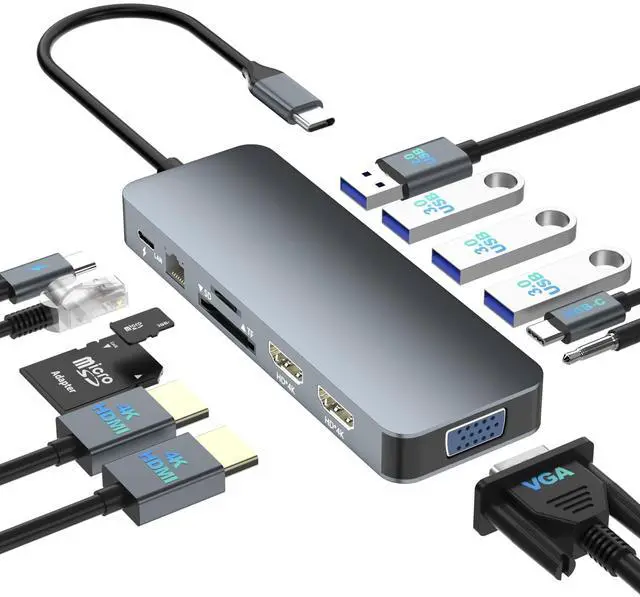 Main image of Docking Station for Dell/HP/Lenovo/Surface Laptop, Dual HDMI Adapter for 2 Monitors, 13 in 1 USB C Hub With HDMI/VGA/USB/PD/Ethernet/SD/TF/Audio