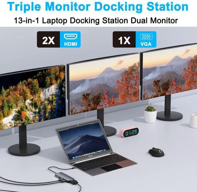 Alt view image 7 of 7 - Docking Station for Dell/HP/Lenovo/Surface Laptop, Dual HDMI Adapter for 2 Monitors, 13 in 1 USB C Hub With HDMI/VGA/USB/PD/Ethernet/SD/TF/Audio